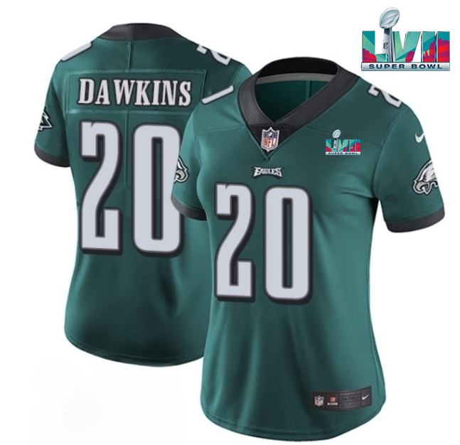 Women's Philadelphia Eagles #20 Brian Dawkins Green Super Bowl LVII PatchVapor Untouchable Limited Stitched Football Jersey(Run Small)